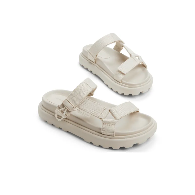 CHARLES&KEITH Slide Slippers Women's BLACK TEXTURED/Beige-5