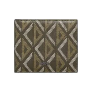 DIOR Smooth Cow Leather With Canvas Card Holder Wallet Clip Men's Green
