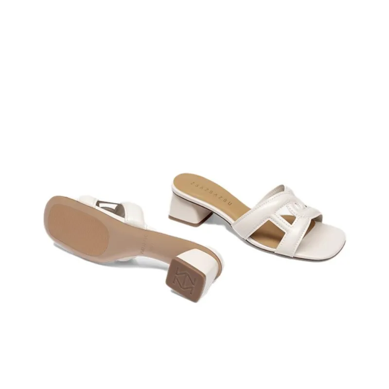 ZSAZSAZSU Rubber Sole Slide Slippers Women's Ecru-4