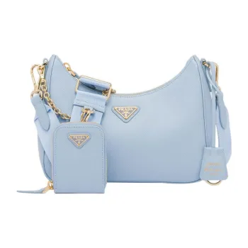 PRADA Re-Edition Saffiano Leather Nylon Crossbody Bag Shoulder Bag Women's Light Blue