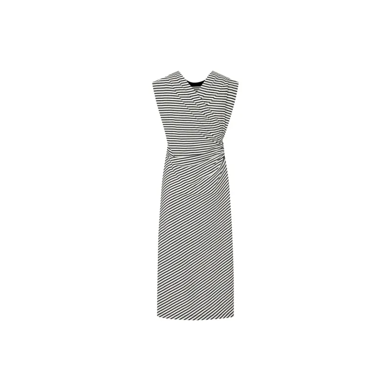 MOCO Short Sleeved Dress Women's White Black Stripes-4