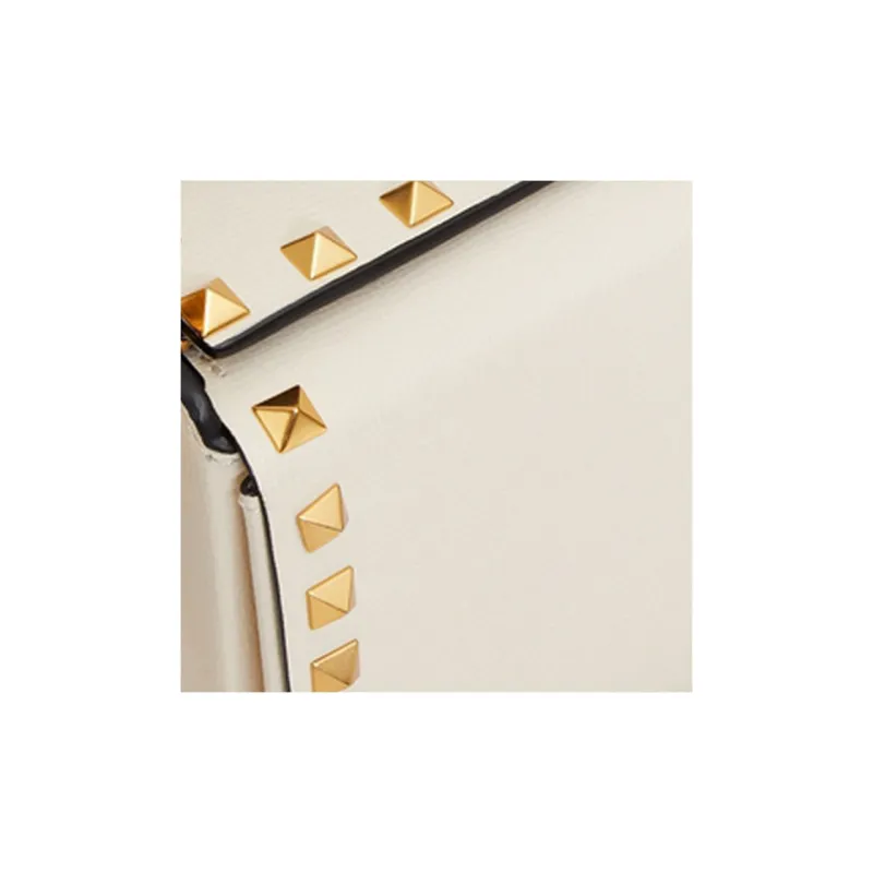 Valentino Rockstud Alcove Grained Calfskin Handheld Handbag Shoulder Bag Crossbody Bag Men's Light Ivory White-4