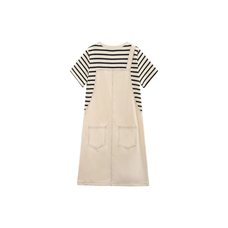 A Paradise For Awakening Short Sleeved Dresses Women's Beige Apricot-1