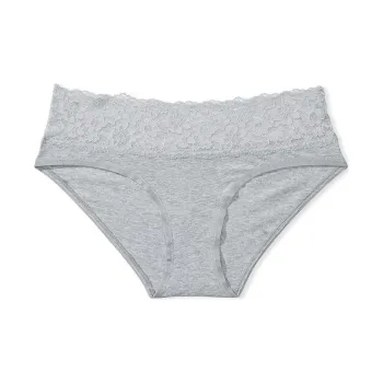 Victoria's Secret Lace-Waist Cotton Hiphugger Panty Grey Underpants Women's 1 Pack Gray