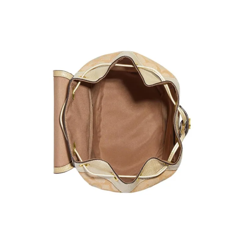 COACH Dempsey Jacquard Fabric With Pebbled Leather And Calfskin Backpack Medium Size Women's Khaki-2