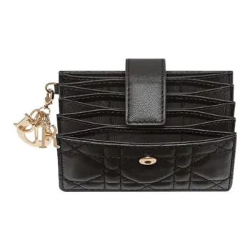 DIOR Lady Dior Sheepskin Card Holder With Card Slots Women's Black