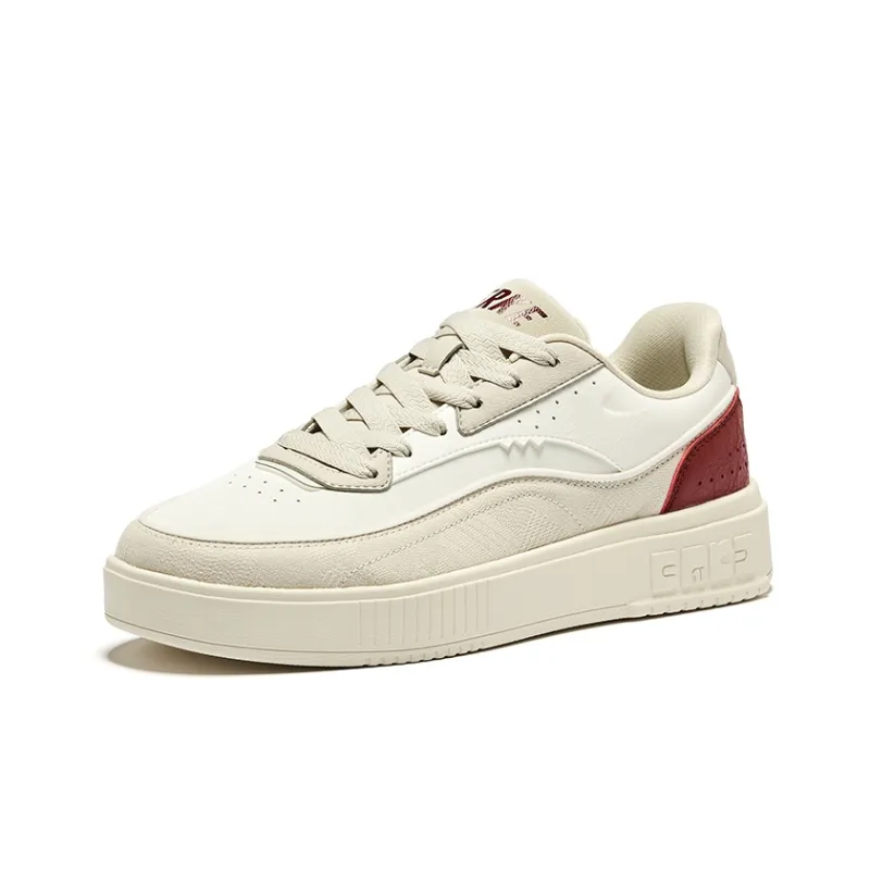 Erke Fun Play Durable Breathable Low Top Skateboard Shoes Men's Microcrystal White Bordeaux Red-2