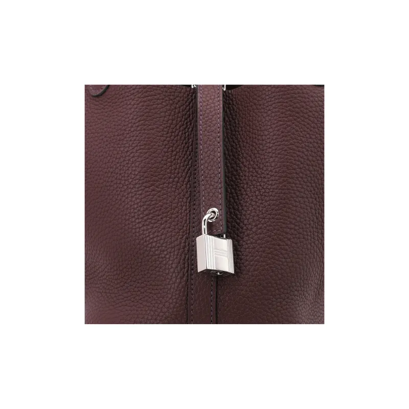 HERMES Clemence Bullock Leather Basket Bag, Bucket Bag, Handbag 18 Women's 0G Rouge Sellier Saddle Red-7