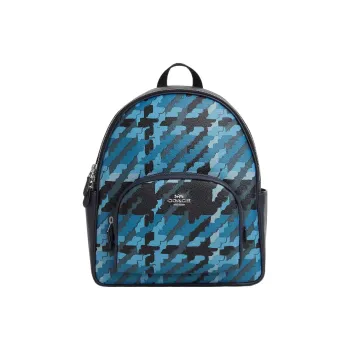 COACH Court Pebble Leather Backpack Women's Silver & Blue Multicolor