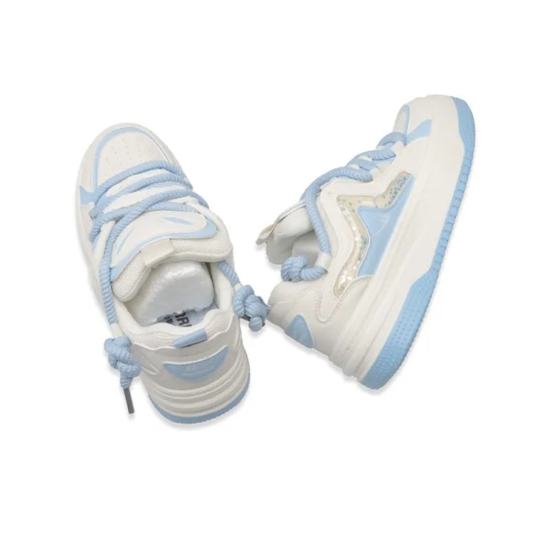 Warrior Anti Slip And Wear Resistant Lightweight Low Top Skateboard Shoes Women's Beige Blue-5