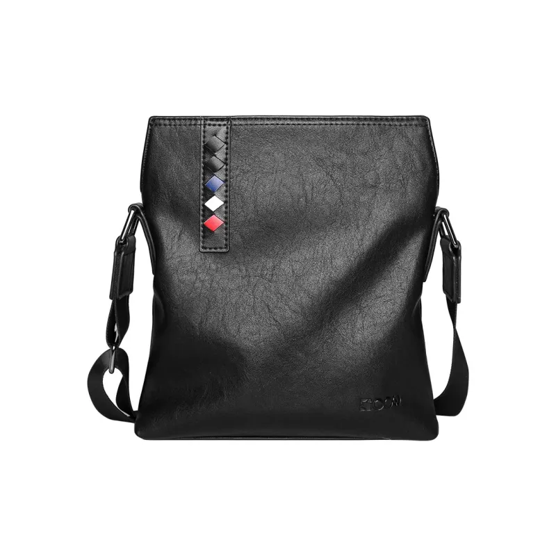 COW Microfiber Synthetic Leather Shoulder Bag Large Size Men's Black-7