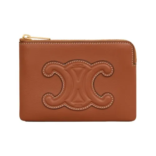 CELINE Triumphal Arch Smooth Cow Leather Coin Purse Card Holder, Wallet Women's Tawny