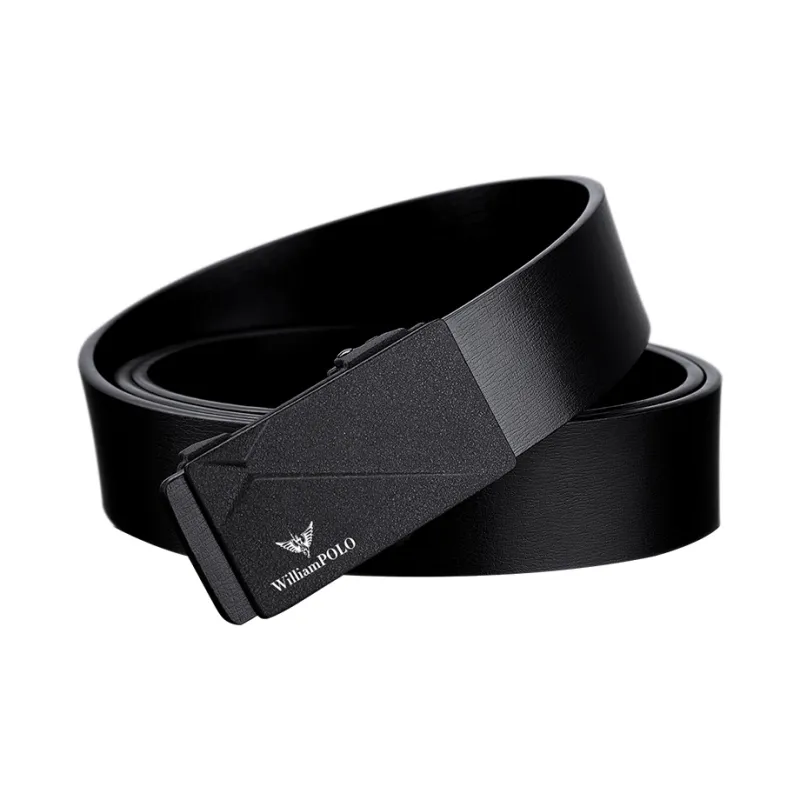 WilliamPOLO Cow Leather Leather Belts Men's Black Matte 3.4cm Wide-1