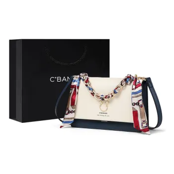 C°BANNER Cow Leather With Synthetic Leather Small Square Bag, Crossbody Handbag Regular Women's White & Blue