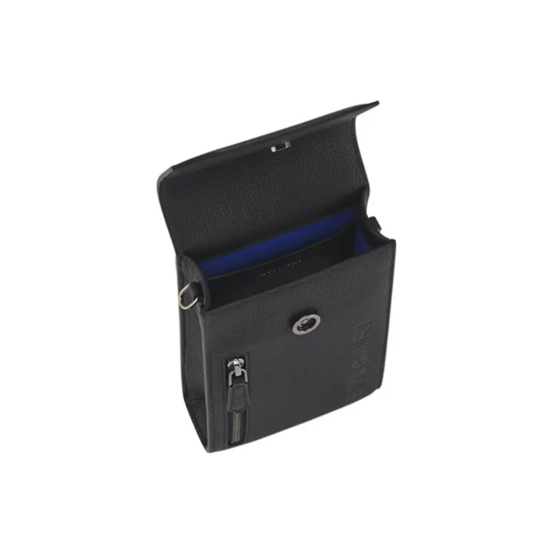 BVLGARI Calfskin One Shoulder Crossbody Clutches Men's Black-2