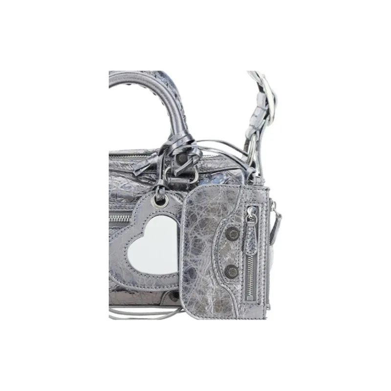 Balenciaga Lambskin Portable Crossbody Bag Shoulder Bag Mini Women's Silver-4