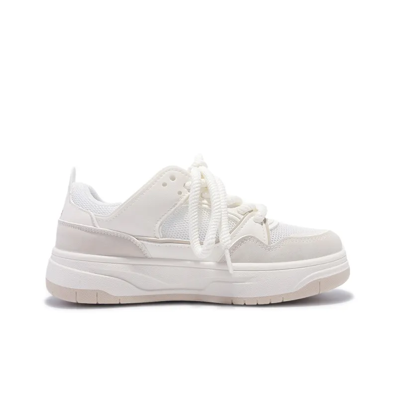 Miss Zhang Cushioned Anti Slip Wear Resistant Lightweight Height Increasing Low Top Casual Shoes Women's White Khaki-1