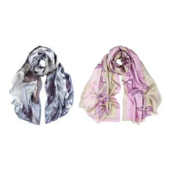 MARJAKURKI Silk Scarf 'Lively Spring Water'+'Peaceful Oasis' Greeting Card Women's