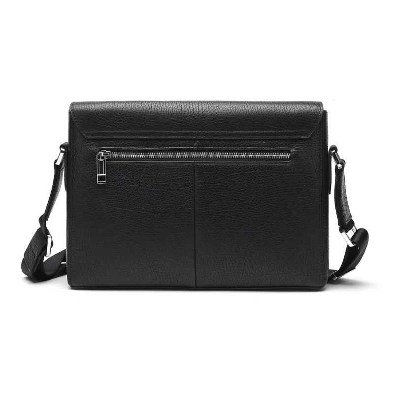 ELLE HOMME Top Grain Cow Leather Shoulder Bag, Crossbody Bag Men's Black-3