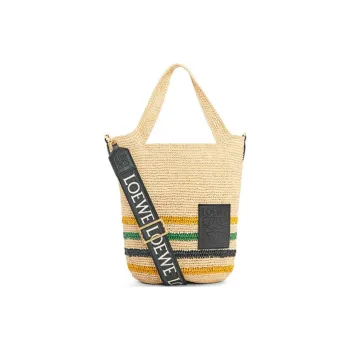 LOEWE Slit Raffia Fiber Cow Leather Patchwork Handbag Shoulder Bag Crossbody Bag Mini Women's Black/Natural