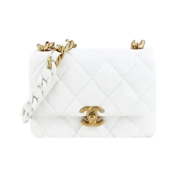 CHANEL Lambskin Flap Bag, Crossbody Bag, Shoulder Bag Mini Women's White
