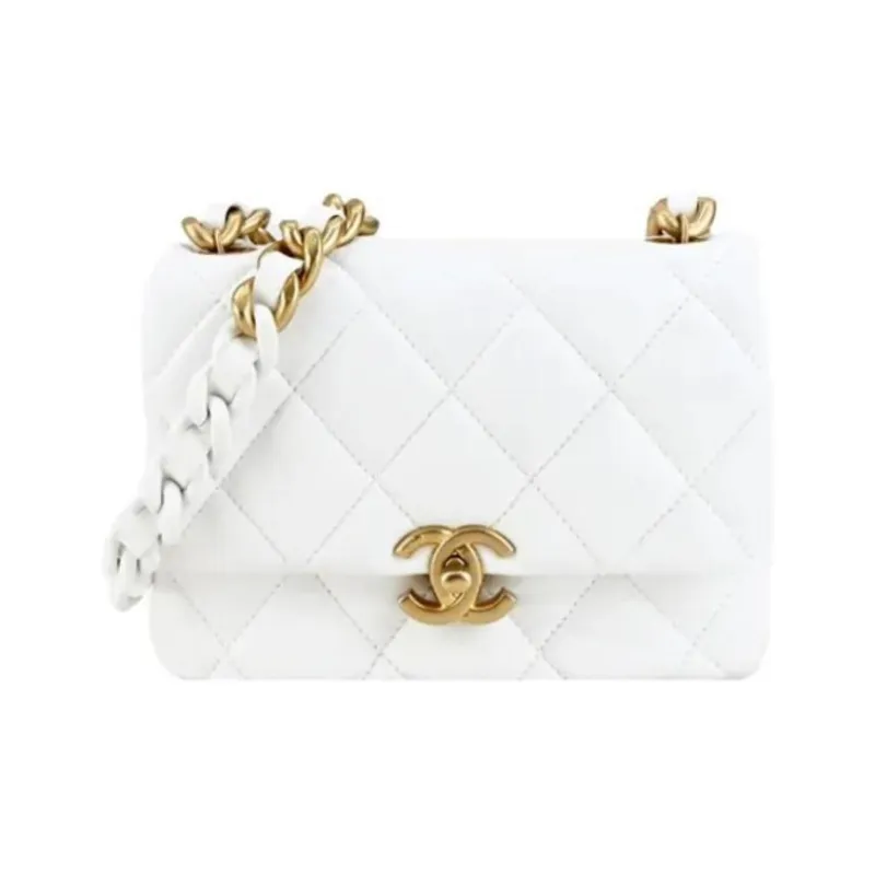 CHANEL Lambskin Flap Bag, Crossbody Bag, Shoulder Bag Mini Women's White-0