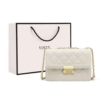 VINEY Cow Leather Small Square Bag Crossbody Bag Shoulder Bag Small Size Women's Diamond Pattern White