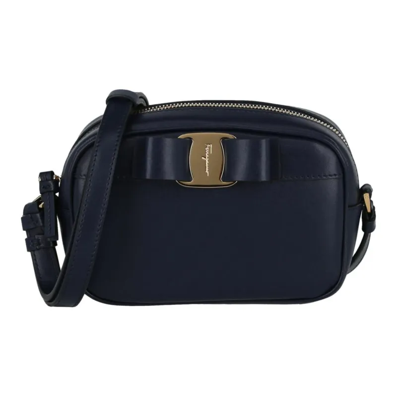 FERRAGAMO Vara Leather Single-Opening Crossbody Bag Women's Marine Blue-0