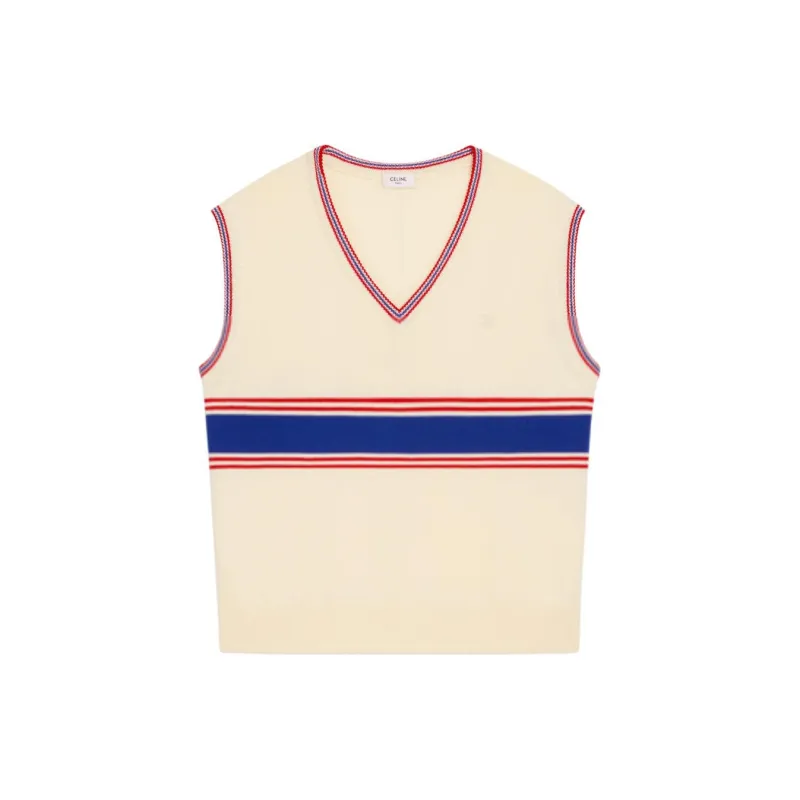 CELINE Triomphe V neck Sweater In Striped Wool-2
