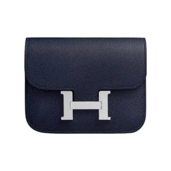 HERMES Constance Slim Evercolor Calfskin Wallets Card Holders Fanny Pack Regular Women's 2Z Bleu Nuit Midnight Blue