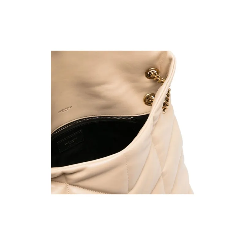 SAINT LAURENT LOULOU Lambskin Puffer Cloud Bag Pillow Bag Chain Shoulder Bag Crossbody Bag Women's Beige-6