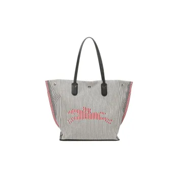 LONGCHAMP Cow Leather Tote Bag Shopping Bag Shoulder Bags Women's Marine Blue & Grey White Stripes