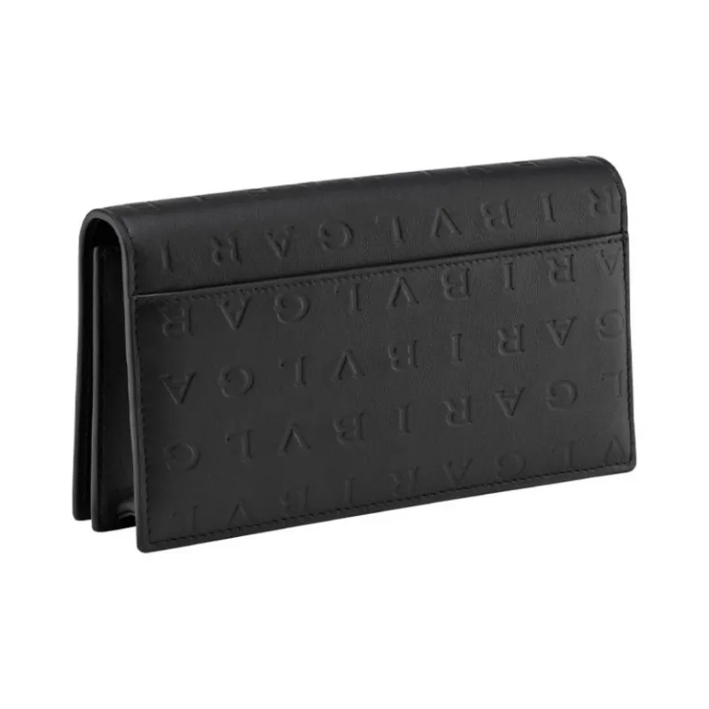 BVLGARI Logo Calfskin Wallet Shoulder Bag Crossbody Bag Women's Black-1