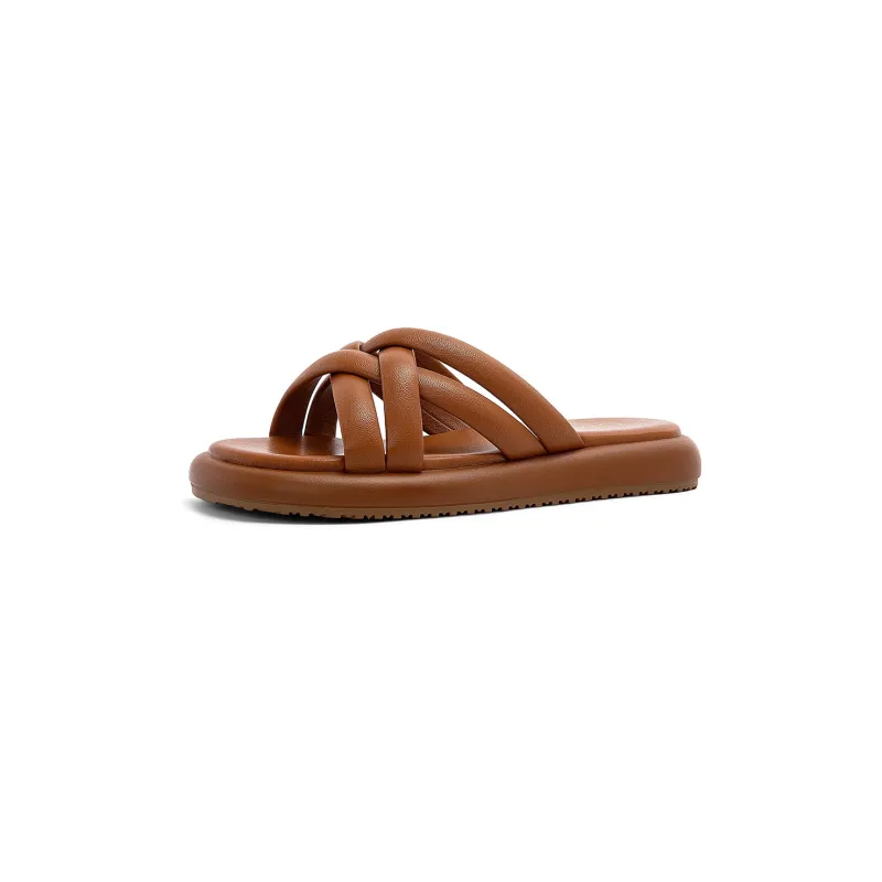OMS Slide Slippers Women's White/Brown-4