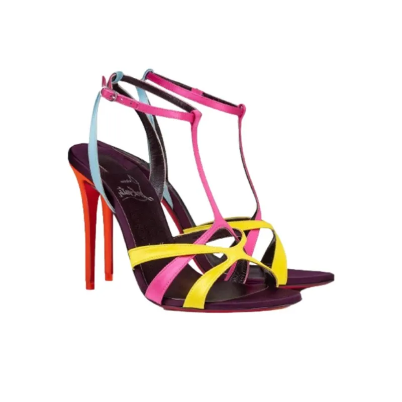 CL One Strap Sandals 10cm Women's Pink Yellow Blue-3