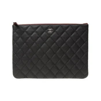 CHANEL Grain Litchi Grain Embossed Calfskin Wallet Coin Purse, Clutch Women's Black
