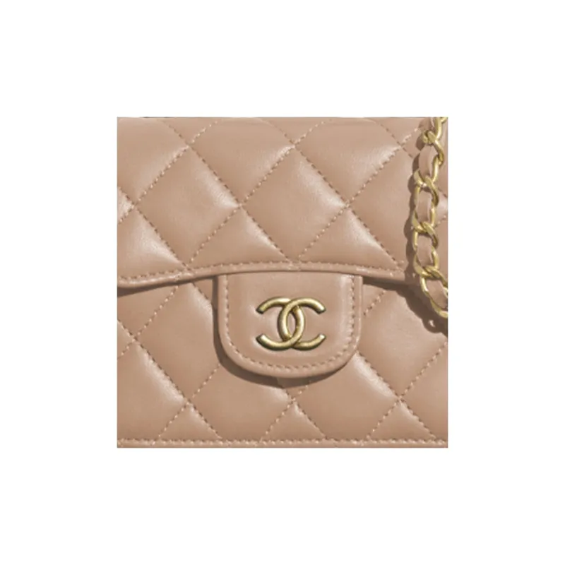 CHANEL Lambskin Flap Bag, Coin Purse, Shoulder Bag, Crossbody Bag Women's Nude Milk Tea-4