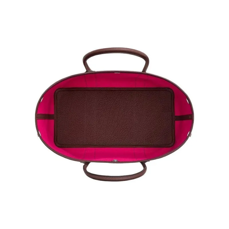 HERMES Garden Party Canvas With Leather One Shoulder Handbags Regular Women's Eggplant Purple/Saddle Red-2