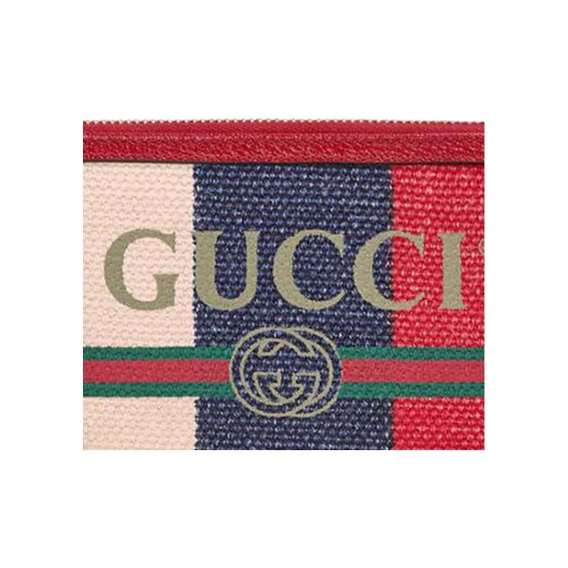 GUCCI Canvas With Leather Card Holder Wallet Women's Red & Blue & Beige-4