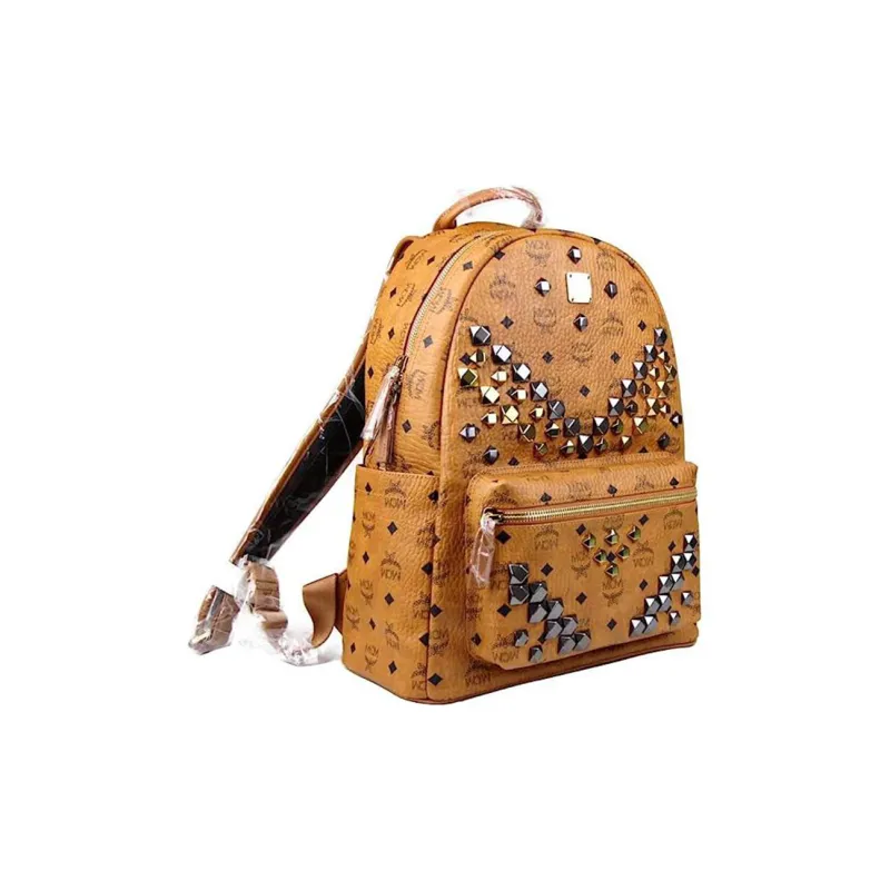MCM Stark Backpack Visetos M Studs Medium Cognac-3