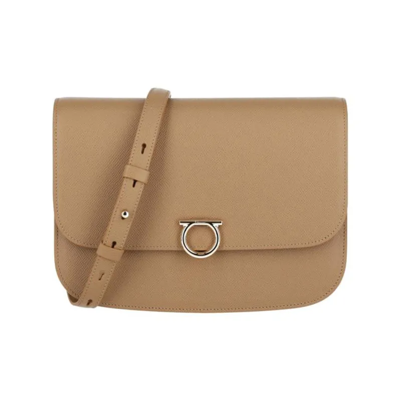 FERRAGAMO GANCINI Cow Leather Shoulder Bag, Crossbody Bag Women's Brown-0