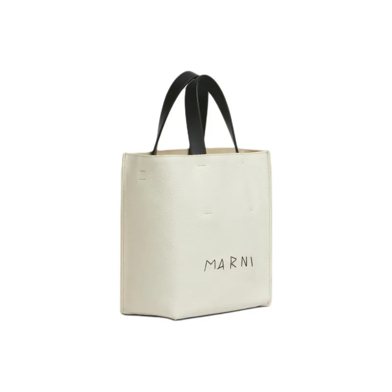 MARNI Museo Calfskin Tote Bag, Shopping Bag, Shoulder Bag, Handbag Mini Women's Ivory & Brown-1