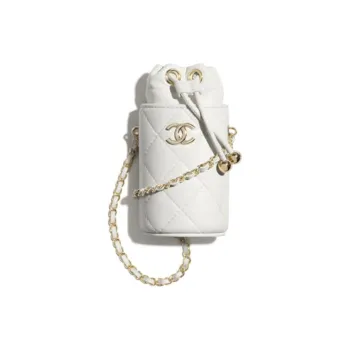 CHANEL Lambskin Bucket Bag, Lipstick Bag, Coin Purse, Cell Phone Pouch, Shoulder Bag, Crossbody Bag Mini Women's White