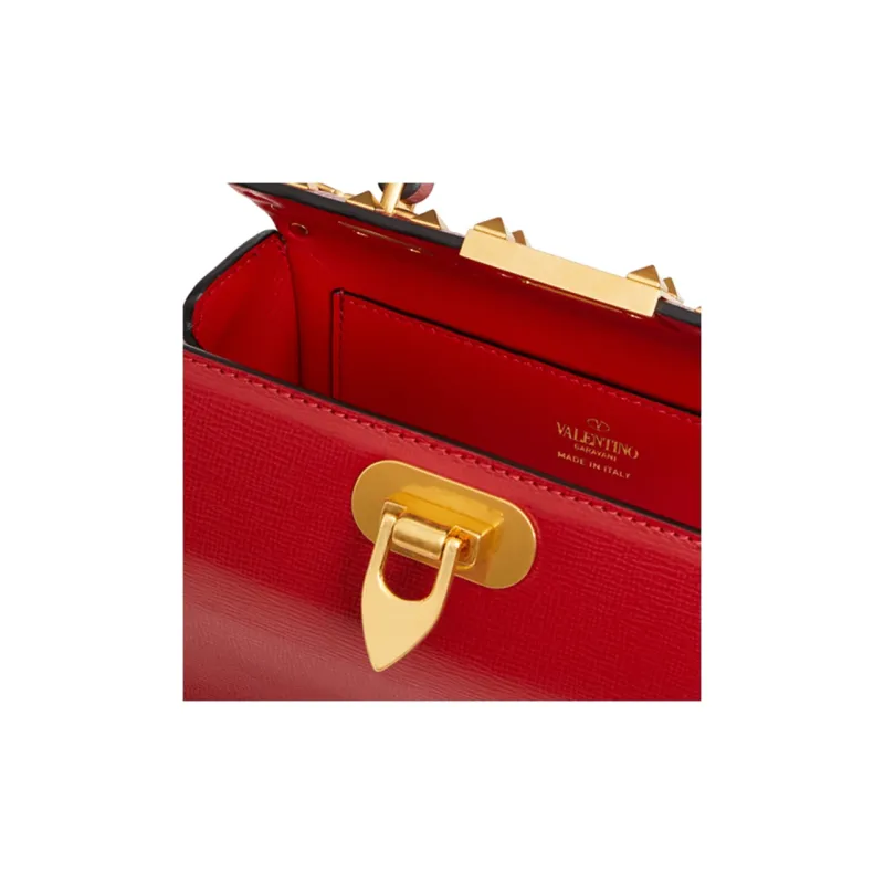 Valentino ROCKSTUD ALCOVE Calfskin Box Bag Shoulder Bag Crossbody Bag Handbag Small Size Women's Red-3