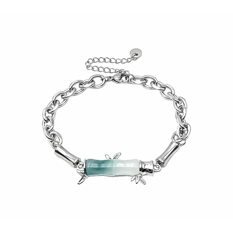 Muyan Colored Glaze Ink Wash Bamboo Jade Bracelet Unisex-0