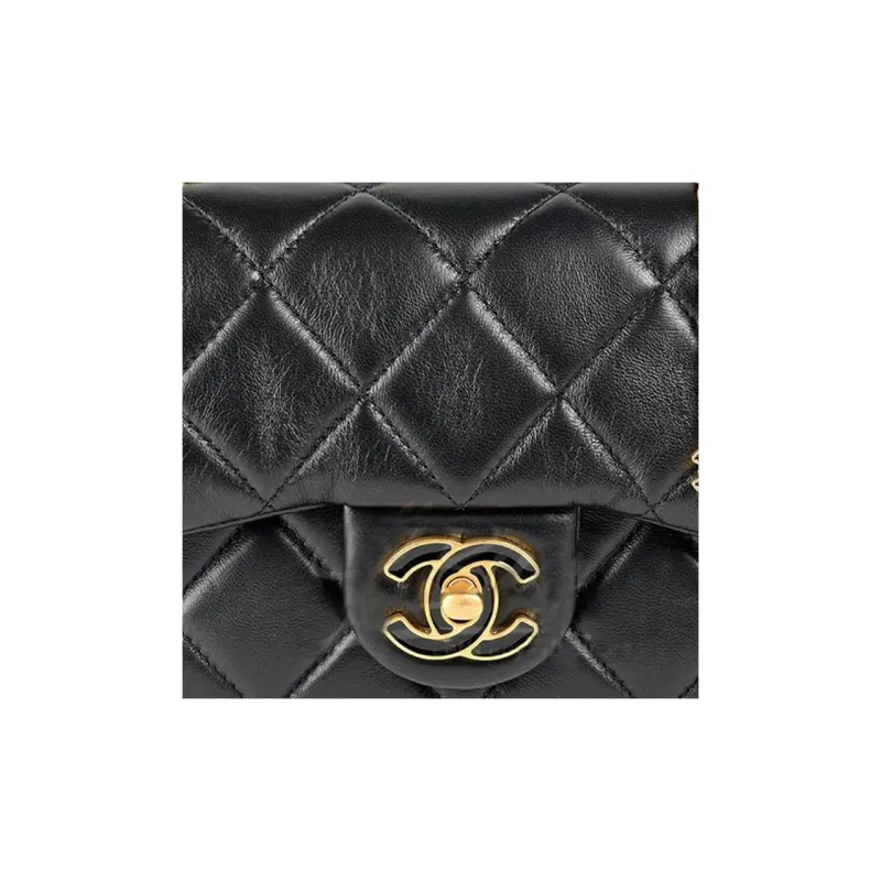 CHANEL Classic Flap CF Mini Square Flap Bag In Sheepskin Flap Bag, Shoulder Bag, Crossbody Bag Trumpets Women's Black-5