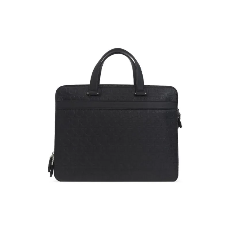 FERRAGAMO GANCINI Leather Handbag Briefcase Men's Black-0