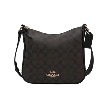 COACH Ellie Leather Shoulder Bag Medium Size Women's Dark Brown