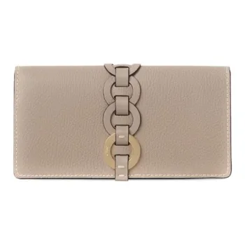 Chloe Grained And Shiny Calfskin Flap Long Wallet Women's Light Brown