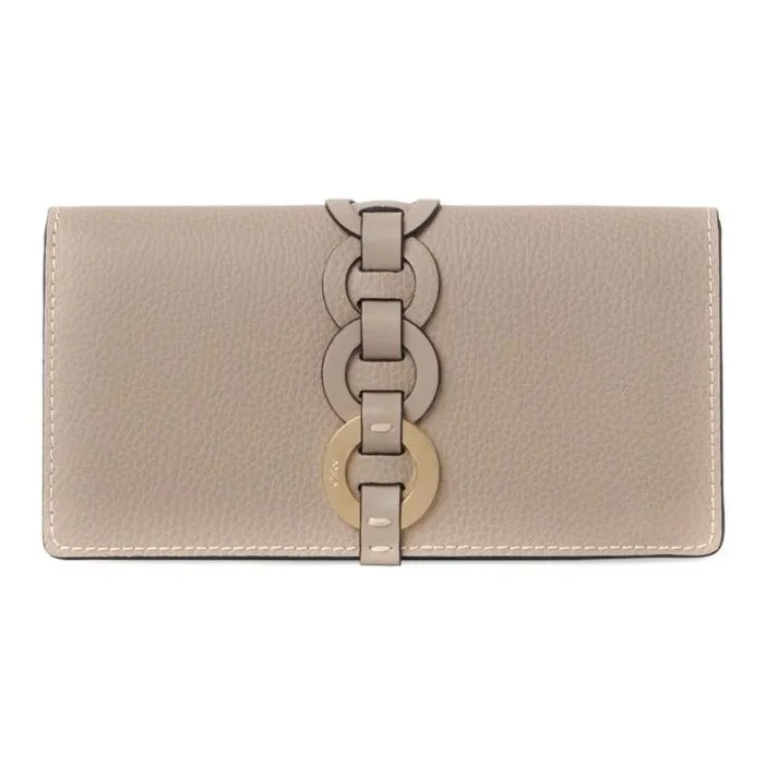 Chloe Grained And Shiny Calfskin Flap Long Wallet Women's Light Brown-0